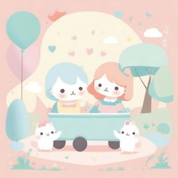 A cute, pastel-themed illustration featuring adorable characters, soft colors, and a whimsical background