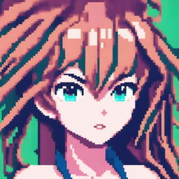 A pixel art image of an anime-style female character's head