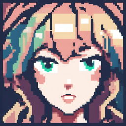 A pixel art image of an anime-style female character's head