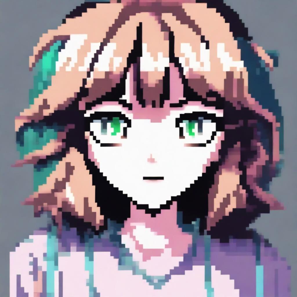 A pixel art image of an anime-style female character's head