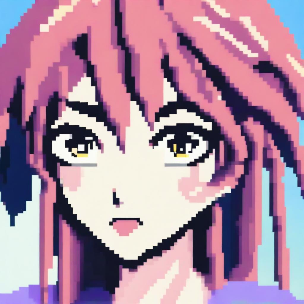 A pixel art image of an anime-style female character's head