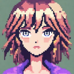 A pixel art image of an anime-style female character's head