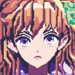 A pixel art image of an anime-style female character's head