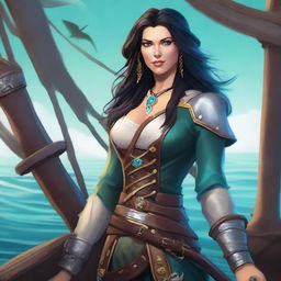 A female human cleric of Umberlee depicted as a pirate captain