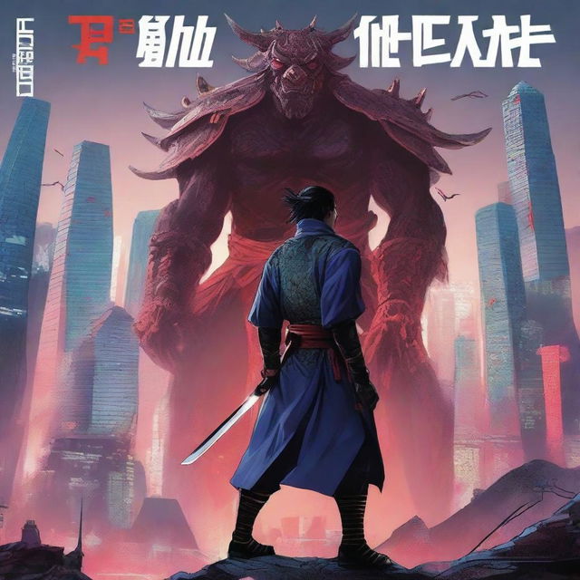 A book cover featuring a samurai named Katsuro standing valiantly in front of monstrous creatures