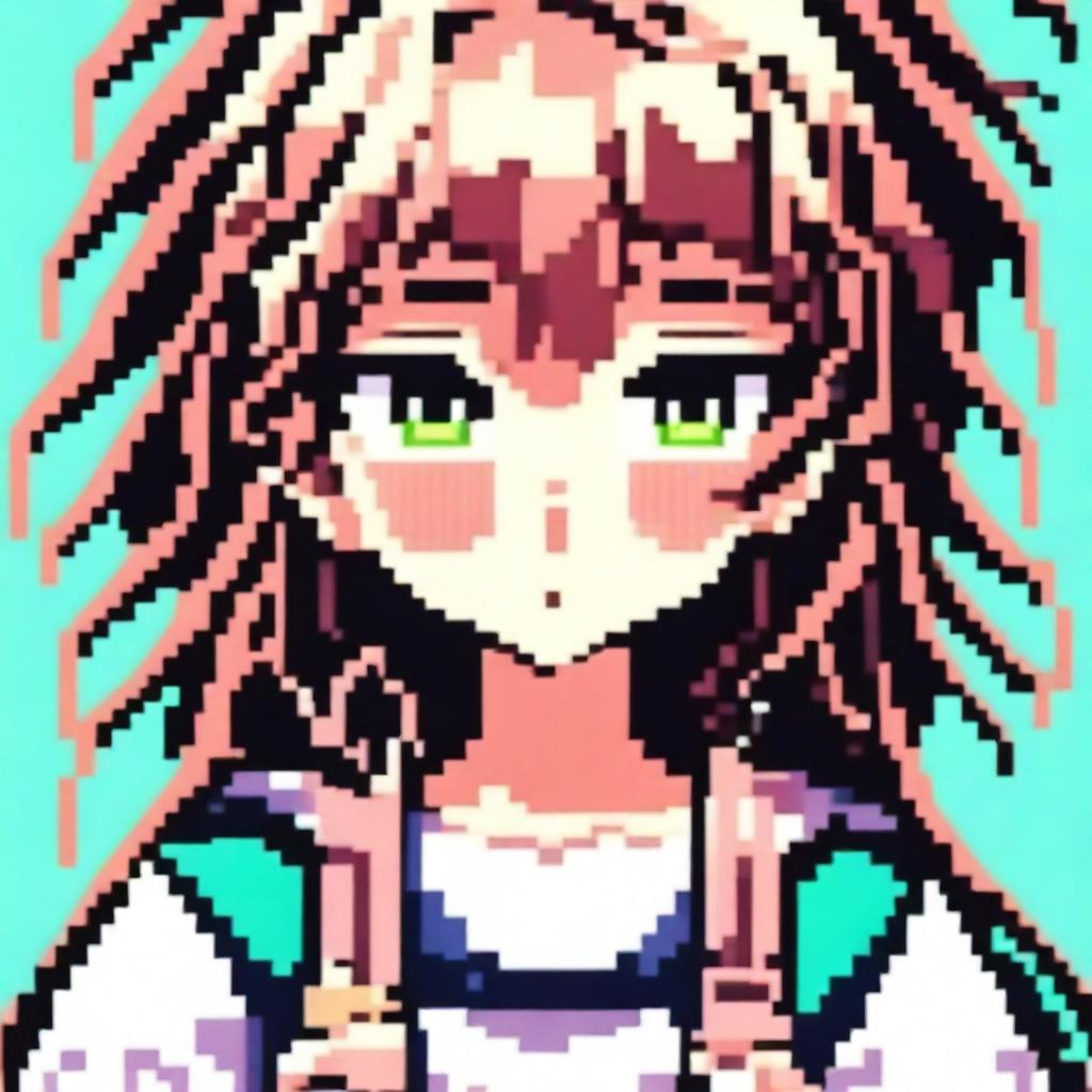 Create a pixel art image of an anime-style girl for use as a profile picture