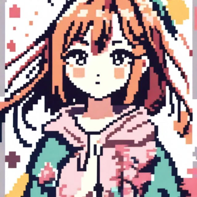 Create a pixel art image of an anime-style girl for use as a profile picture