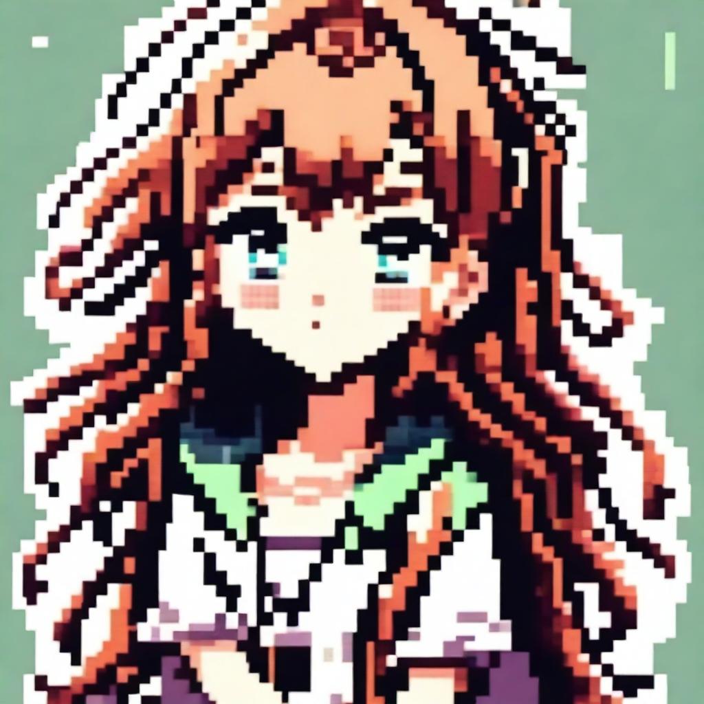 Create a pixel art image of an anime-style girl for use as a profile picture