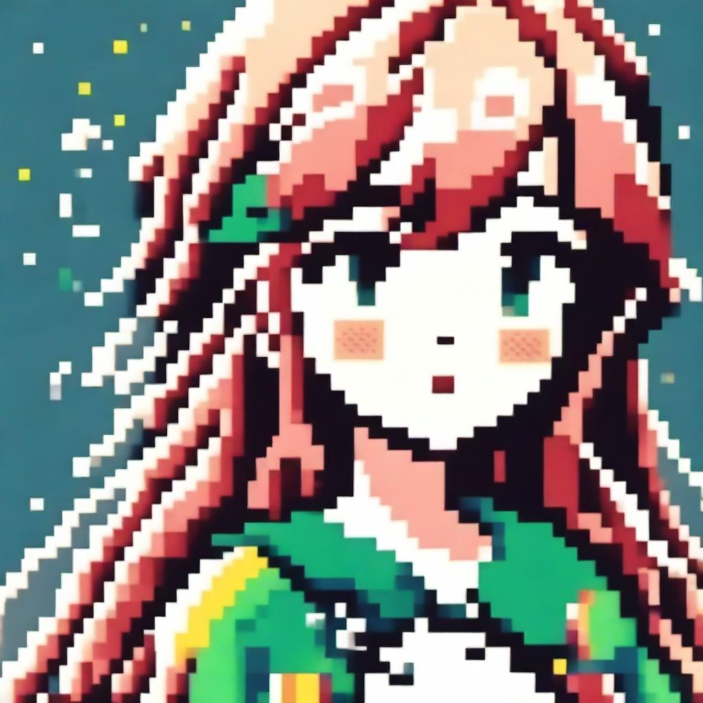 Create a pixel art image of an anime-style girl for use as a profile picture