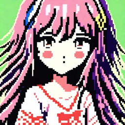 Create a pixel art image of an anime-style girl for use as a profile picture