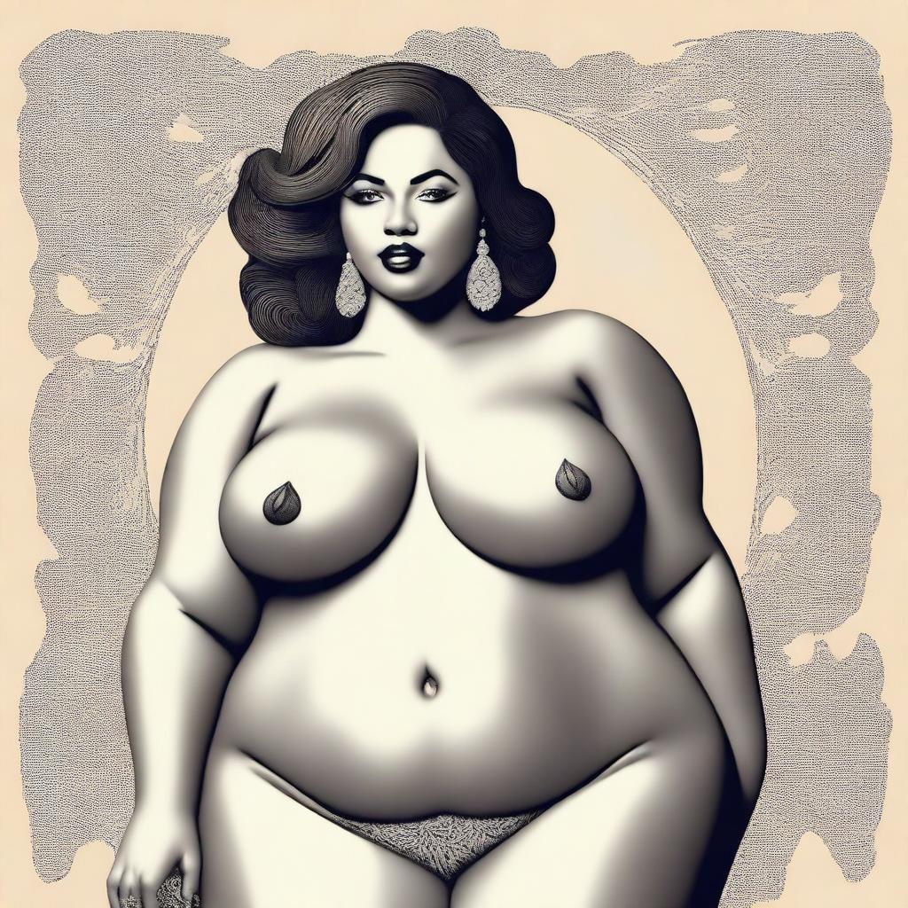 A tasteful and artistic depiction of a woman with a voluptuous figure, emphasizing her confidence and elegance