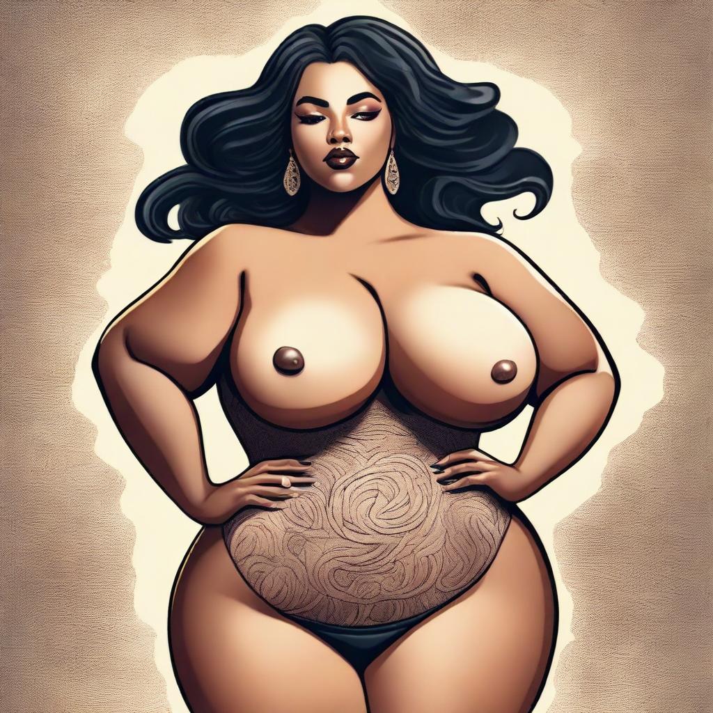 A tasteful and artistic depiction of a woman with a voluptuous figure, emphasizing her confidence and elegance