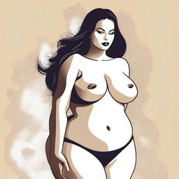 A tasteful and artistic depiction of a woman with a voluptuous figure, emphasizing her confidence and elegance