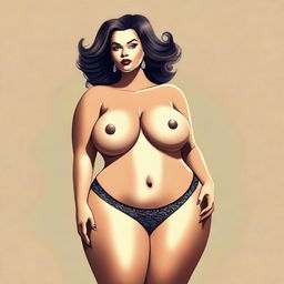 A tasteful and artistic depiction of a woman with a voluptuous figure, emphasizing her confidence and elegance