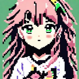 Create a pixel art image of an anime-style girl for use as a profile picture
