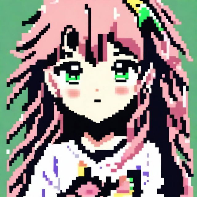 Create a pixel art image of an anime-style girl for use as a profile picture