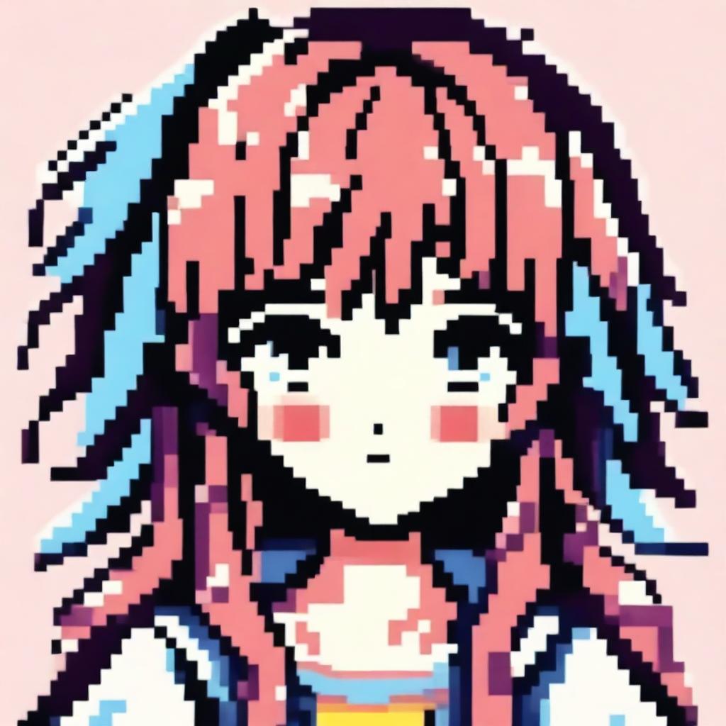 Create a pixel art image of an anime-style girl for use as a profile picture