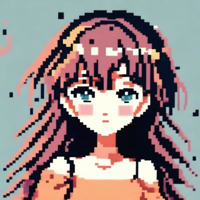 Create a pixel art image of an anime-style girl for use as a profile picture