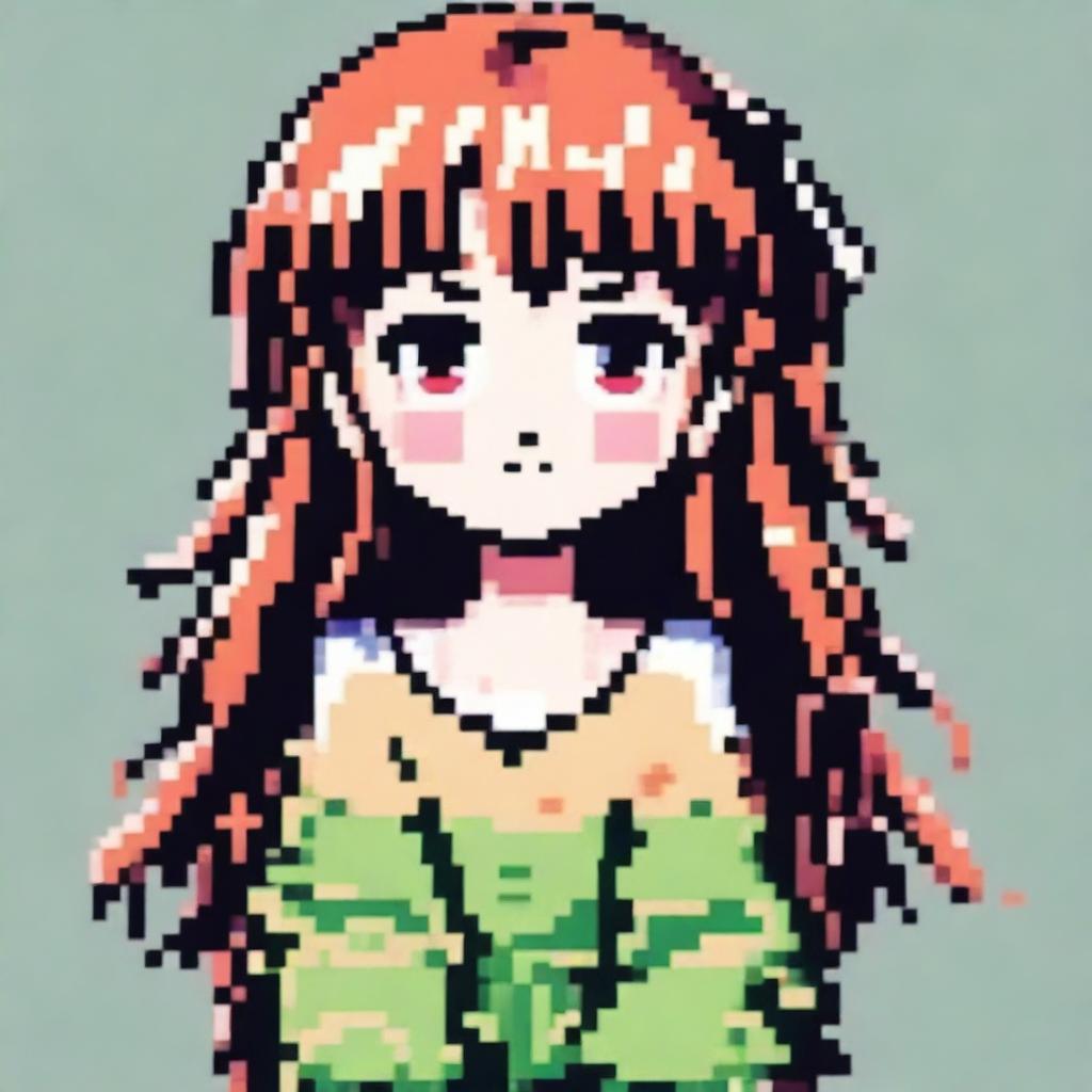 Create a pixel art image of an anime-style girl for use as a profile picture