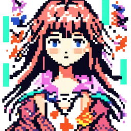 Create a pixel art image of an anime-style girl for use as a profile picture