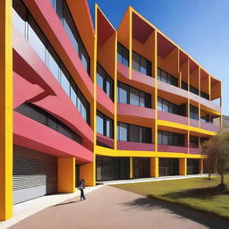 Create a vibrant, modern, and dynamic image of the Francisco Ayala Secondary School building in Granada, Spain