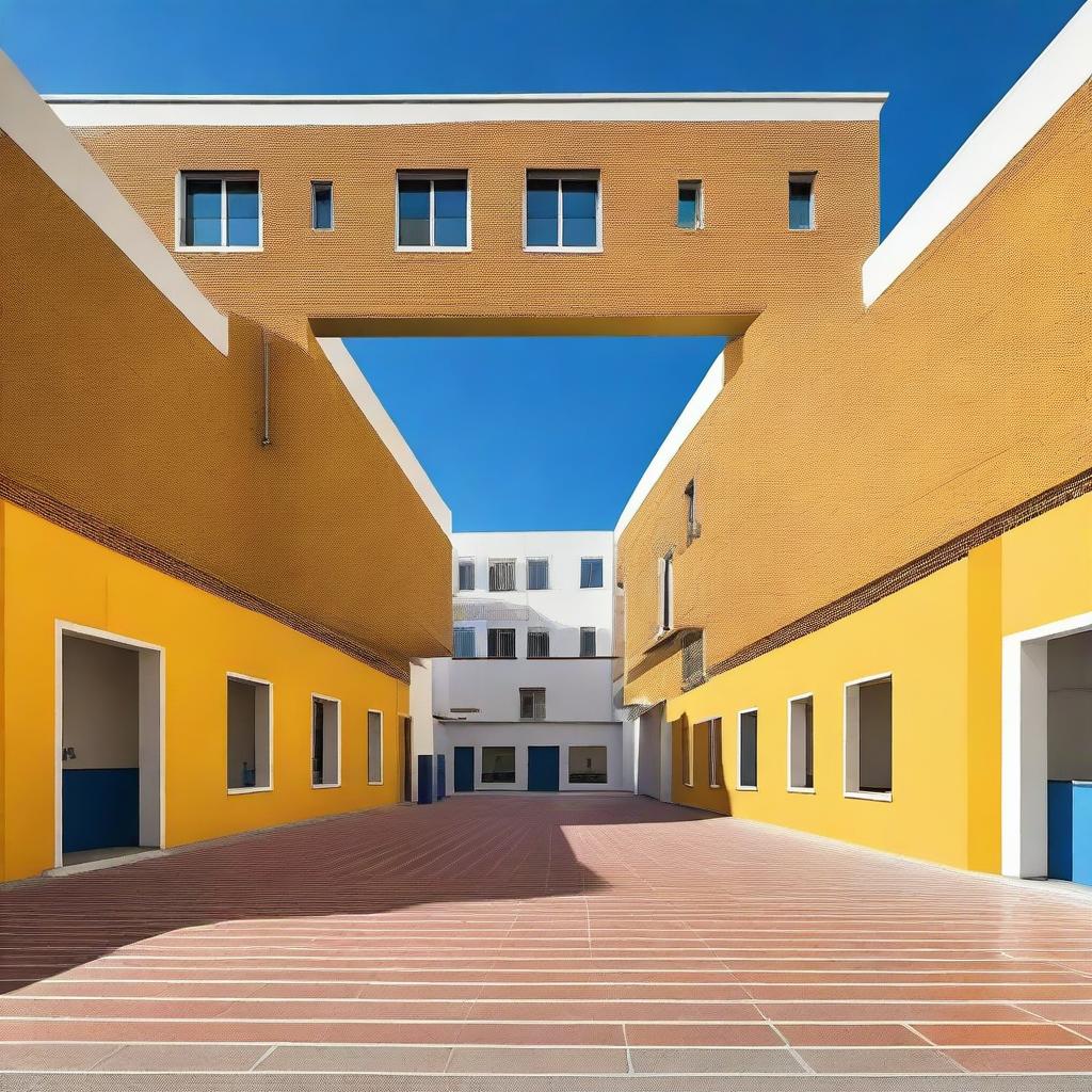 Create a vibrant, modern, and dynamic image of the Francisco Ayala Secondary School building in Granada, Spain