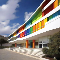 Create a vibrant, modern, and dynamic image of the Francisco Ayala Secondary School building in Granada, Spain