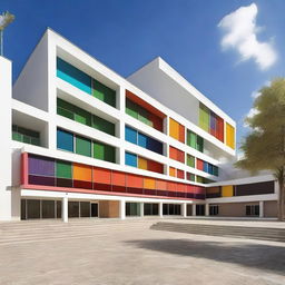 Create a vibrant, modern, and dynamic image of the Francisco Ayala Secondary School building in Granada, Spain