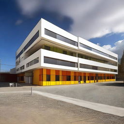 Create a vibrant, modern, and dynamic image of the Francisco Ayala Secondary School building in Granada, Spain