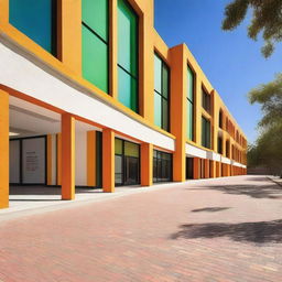 Create a vibrant, modern, and dynamic image of the Francisco Ayala Secondary School building in Granada, Spain