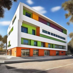 Create a vibrant, modern, and dynamic image of the Francisco Ayala Secondary School building in Granada, Spain