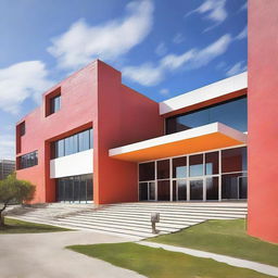 Create a vibrant, modern, and dynamic image of the Francisco Ayala Secondary School building in Granada, Spain