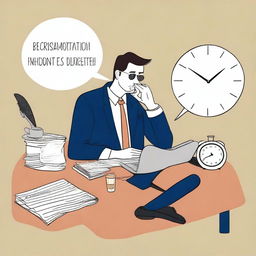 A humorous and stylish illustration depicting the concept of procrastination