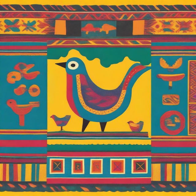 Create a square book cover inspired by Inca textiles from Peru, specifically Ayacucho