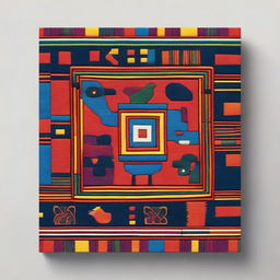 Create a square book cover inspired by Inca textiles from Peru, specifically Ayacucho