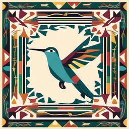 Create a square image inspired by Inca textiles from Peru, featuring a hummingbird