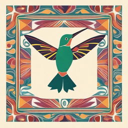 Create a square image inspired by Inca textiles from Peru, featuring a hummingbird