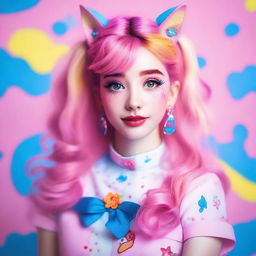 A stylized portrait of Belle Delphine, featuring her in a playful and provocative pose