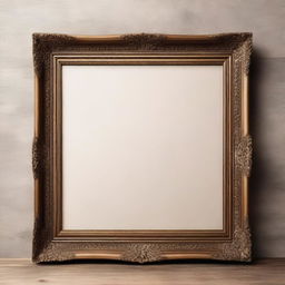 A high-quality vintage art frame mockup, featuring an ornate, antique wooden frame with intricate carvings and a blank canvas in the center