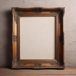 A high-quality vintage art frame mockup, featuring an ornate, antique wooden frame with intricate carvings and a blank canvas in the center