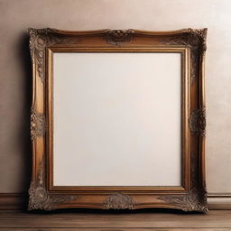 A high-quality vintage art frame mockup, featuring an ornate, antique wooden frame with intricate carvings and a blank canvas in the center