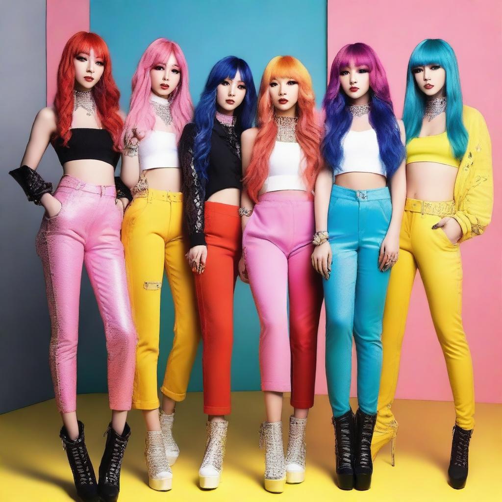 A group of trendy e-girls with unique and edgy fashion styles, posing confidently