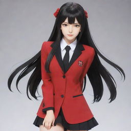 Anime character Yumeko Jabami from 'Kakegurui', elegantly portrayed with her signature uniform and dark, flowing hair.