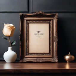 A high-quality vintage art frame mockup for a small desk frame size 5"x7"