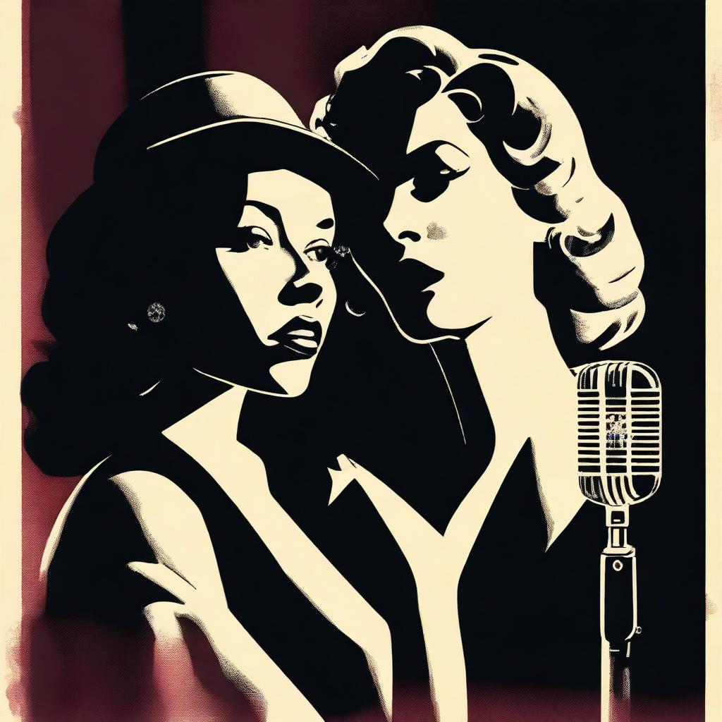 A realistic film noir poster featuring a young woman singer and her daughter