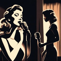 A realistic film noir poster featuring a young woman singer and her daughter