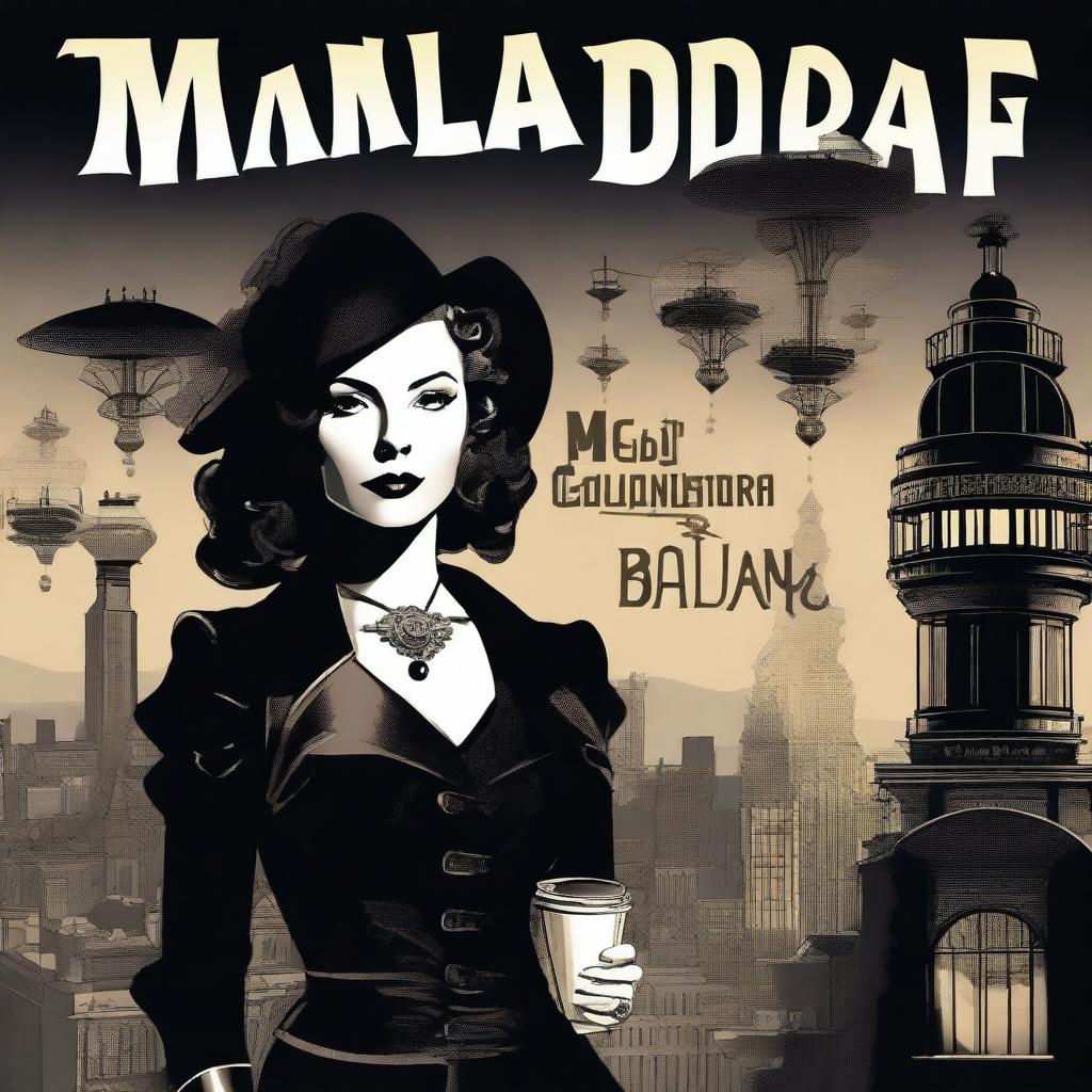 A film noir style poster infused with steampunk elements for the movie 'Magic Calandria