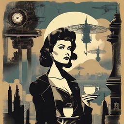 A film noir style poster infused with steampunk elements for the movie 'Magic Calandria