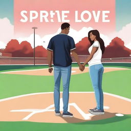 Create a book cover titled 'Strikeout in Love' featuring a couple on a baseball diamond