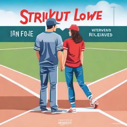 Create a book cover titled 'Strikeout in Love' featuring a couple on a baseball diamond